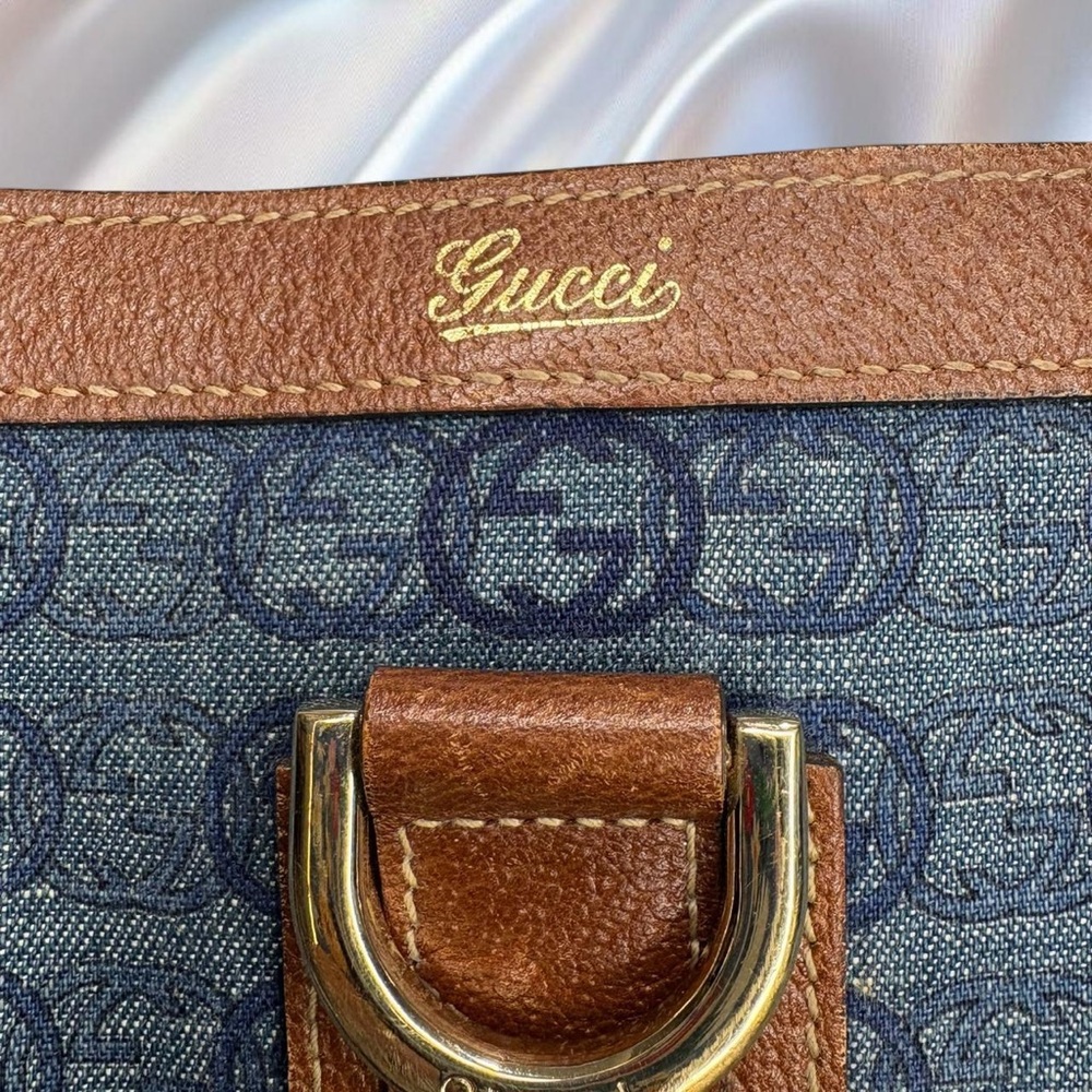 Gucci Denim Logo Tote with Brown Leather Trim - Picture 4 of 9